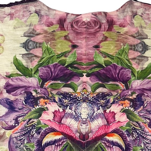 One World Tunic Top Womens PS Cap Sleeve Floral Embellished Pleated V-Neck - Picture 5 of 10